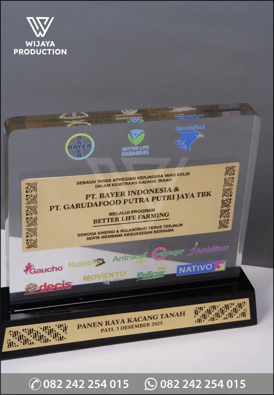 Detail Plakat Akrilik Kerja Sama – PT Bayer Indonesia & PT Garudafood
