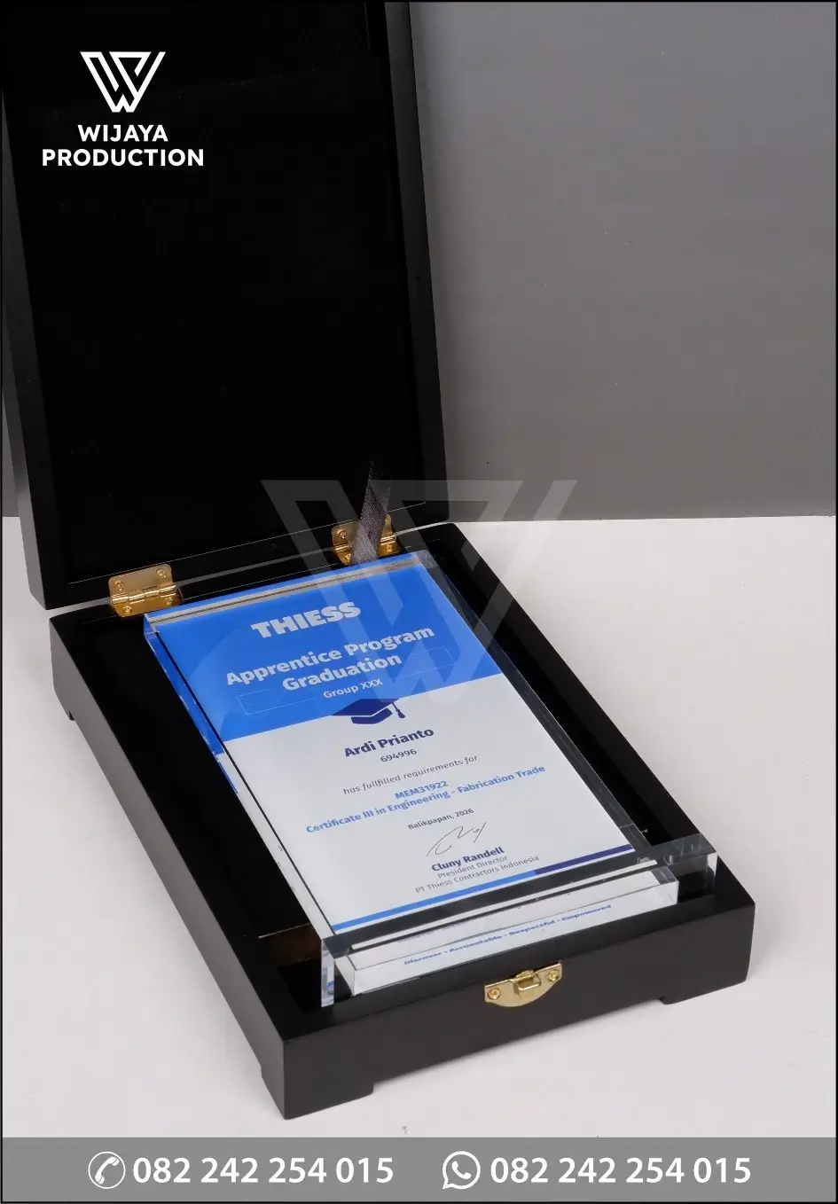 Box Plakat Akrilik Kelulusan Magang – PT Thiess Contractors Indonesia