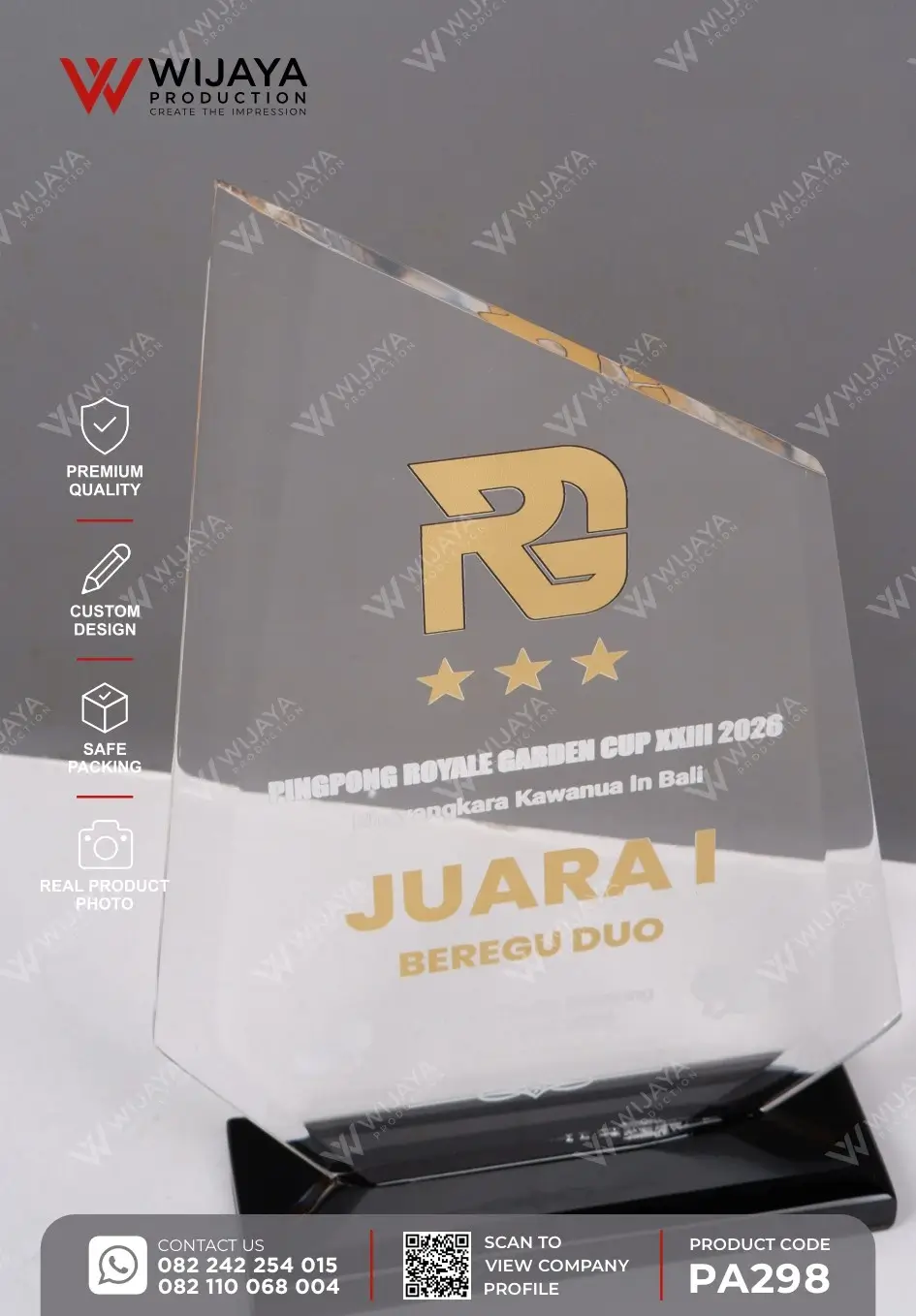 Detail Plakat Akrilik Juara Pingpong Royal Garden Cup