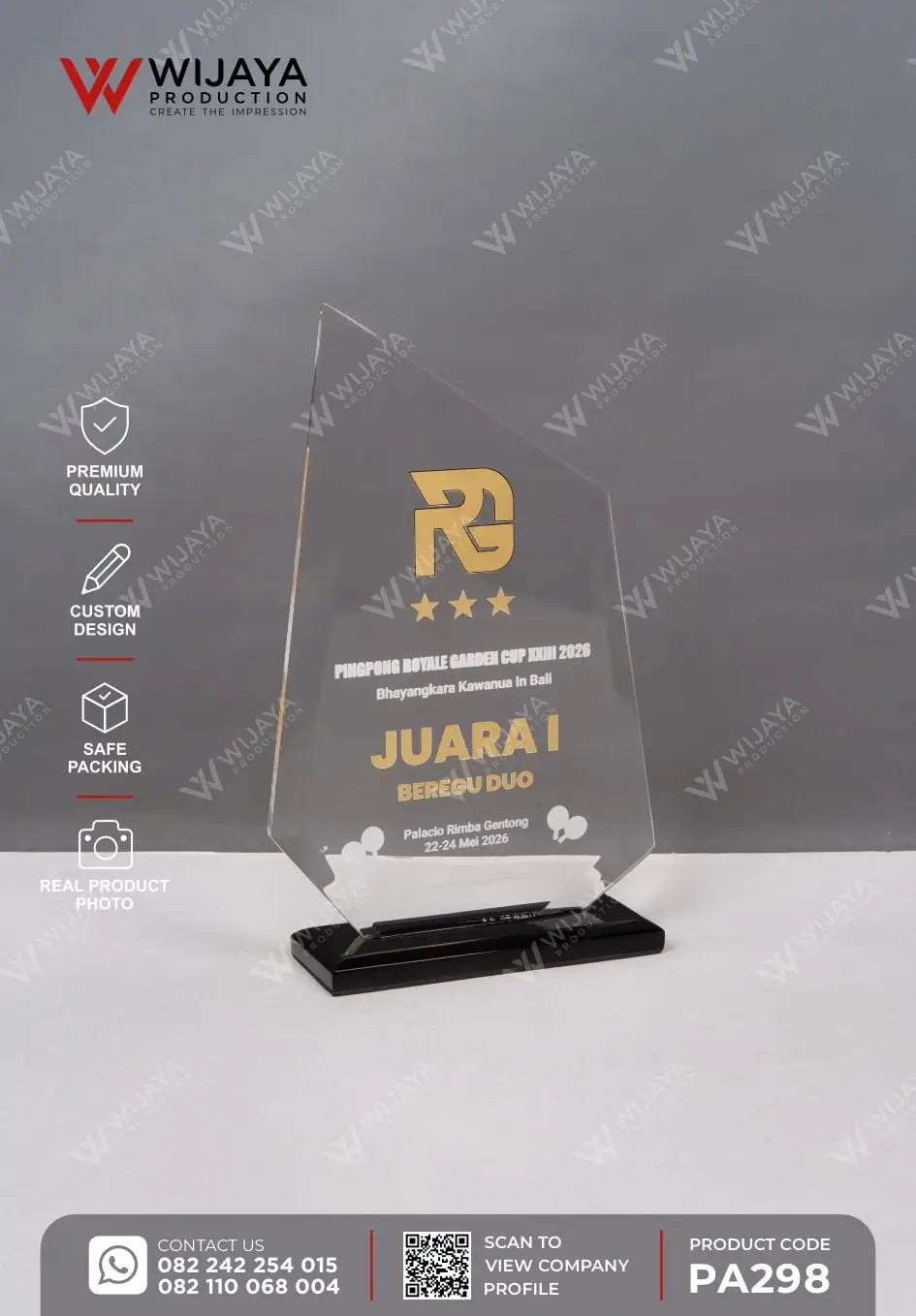 Plakat Akrilik Juara Pingpong Royal Garden Cup