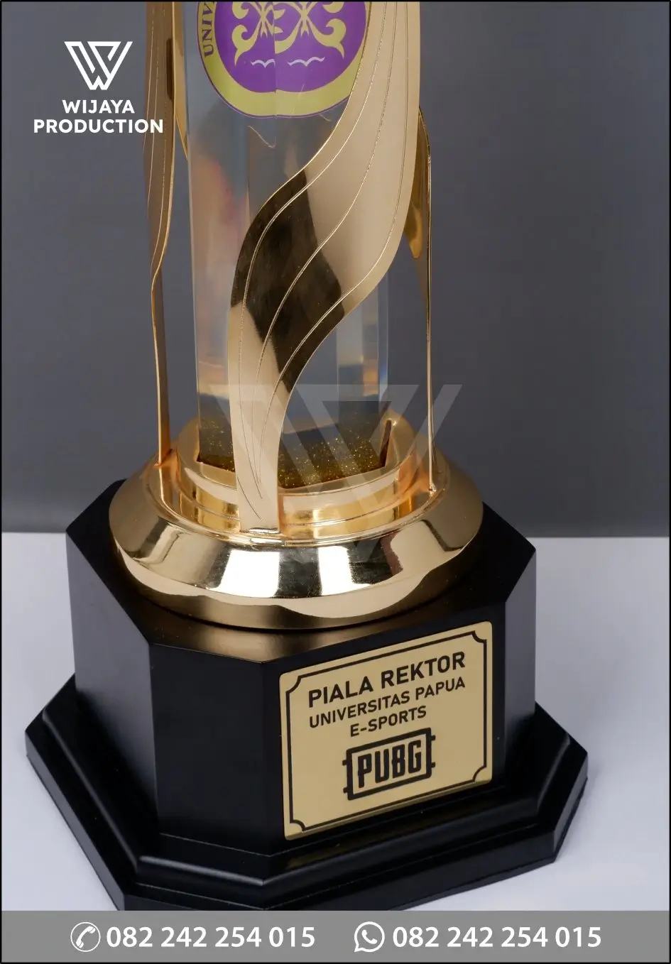 Detail Piala akrilik Rektor Universitas Papua esport pubg